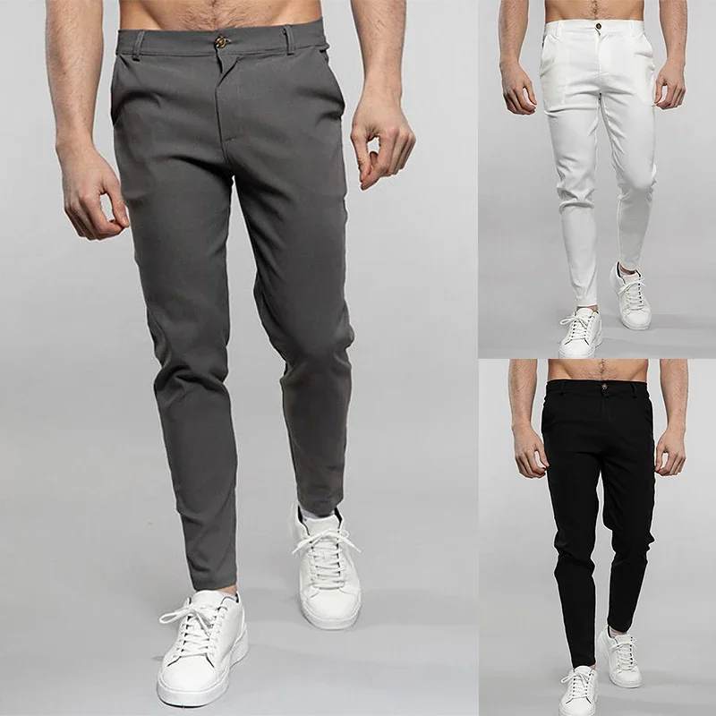 

Fashion Mens Casual Skinny Trousers Solid Color Chino Pants Slim Fit Mens Business Casual Pant