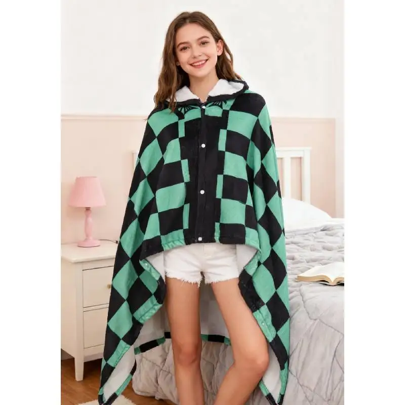 

DAZCOS Wearable Hooded Blanket Hoodies Cloak Shawl Wrap for Halloween Unisex Hoodie Throw Blanket Tanjirou Cosplay Cloak Shawl