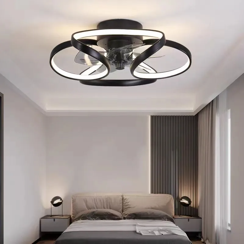 Black and gold ceiling light fan Led Bedroom Nordic ceiling fan remote control speed mute suitable for bedroom ceiling light