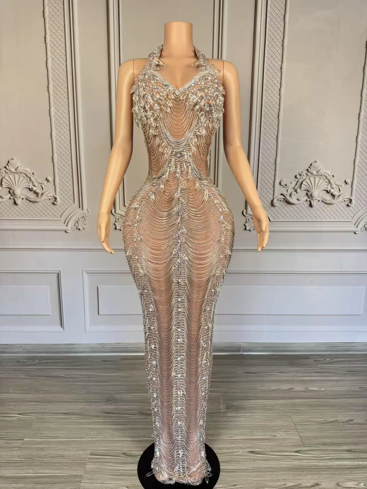 Ailisi Luxury Beaded Evening Dresses Luxury Tassels Crystal Mermaid Prom Dress Women Wedding Party Gowns Vestido De Festa