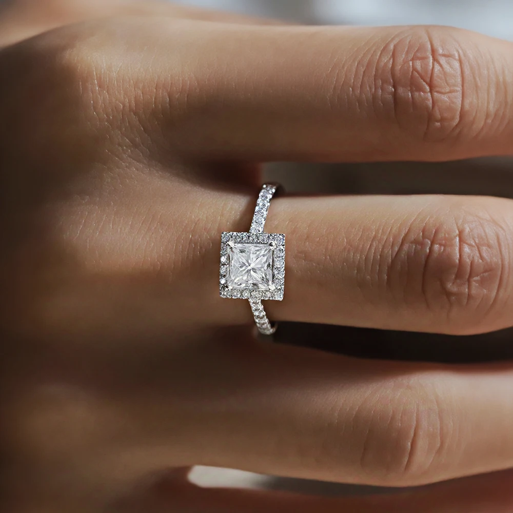 BXINY 1Carat Princess Cut Moissanite Ring 925 Sterling Silver for Women GRA Certified Lab Diamond Wedding Band Gift Fine Jewelry