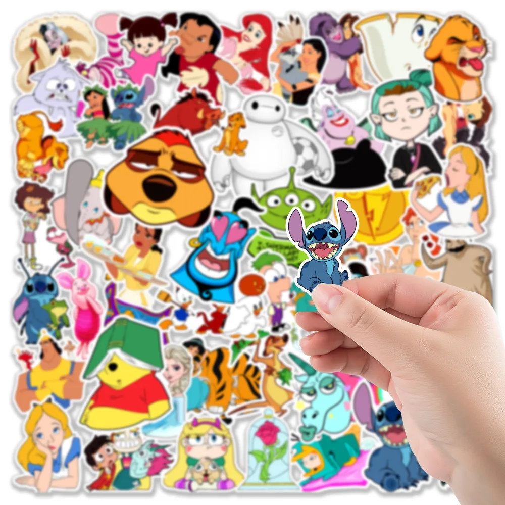 50Pcs Disney Anime Mix Cartoon Stitch Stickers Graffiti for Skateboard Luggage Laptop Phone Sticker Waterproof Kids Toys
