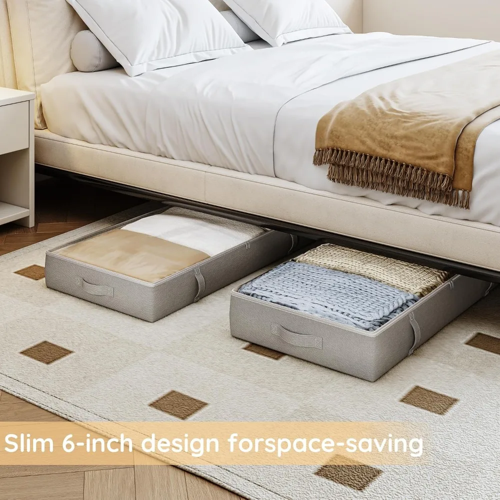 صناديق تخزين مدمجة تحت السرير، بطول 6 بوصات، متينة مع مقابض سهلة الإمساك، منظم ملابس موفر للمساحة