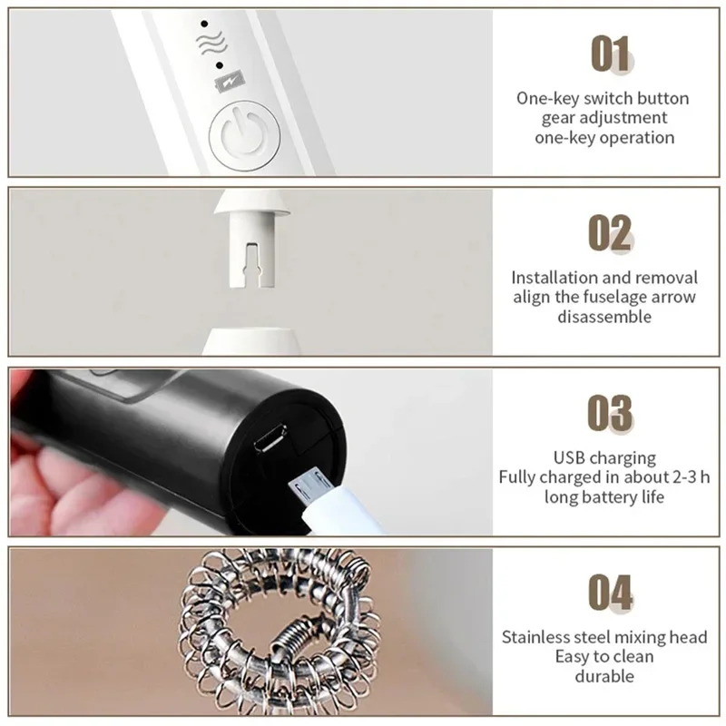 USB Recarregável Elétrico Egg Beater, Baking Mixer, Leite Frother, Gadgets de Cozinha, Agitador De Café, Ferramentas De Jantar, Multi-função, 2 em 1