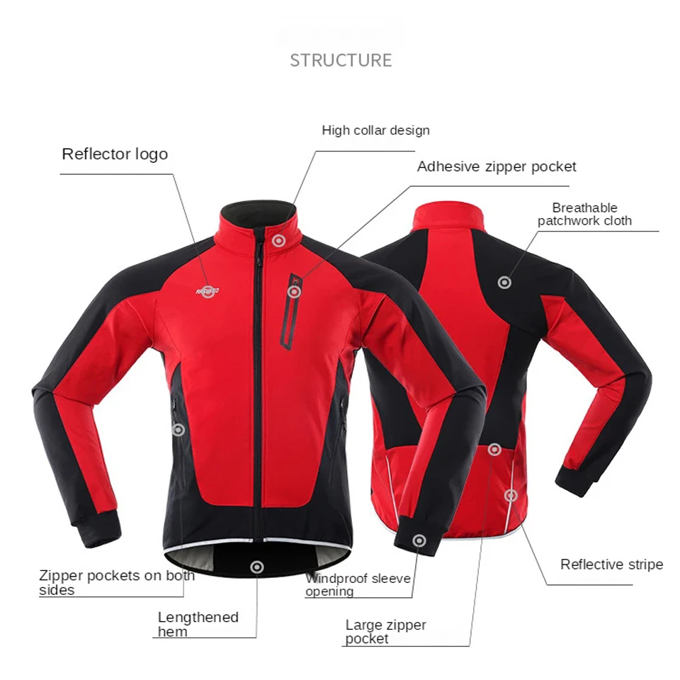 Men Winter Cycling Jacket Waterproof Windproof Thermal Fleece Bike Jersey MTB Bicycle Riding Running Snowboarding Jacket Coat