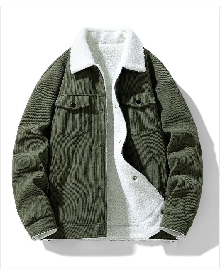 2025 Spring and Autumn Men's Beige Army Green Long Sleeve Jacket Winter Black Coffee Corduroy Thickened Warm Cotton Coat