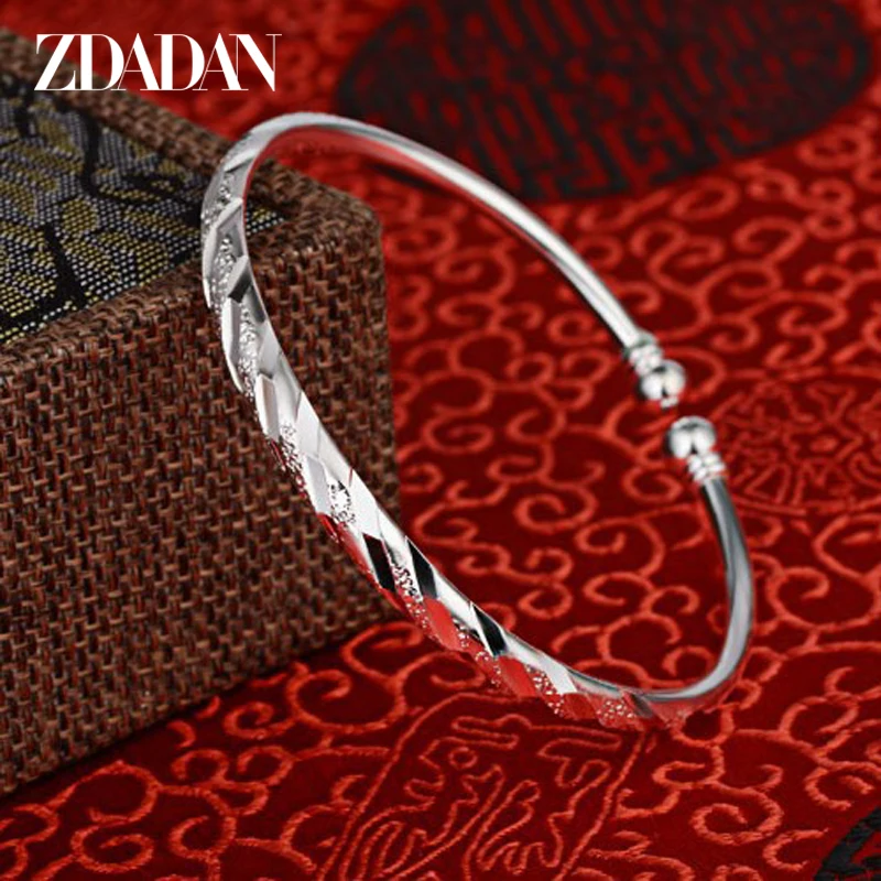 ZDADAN 925 Sterling Silver Fashion Scrub Open Cuff Bracelet&Bangle For Women Wedding Jewelry
