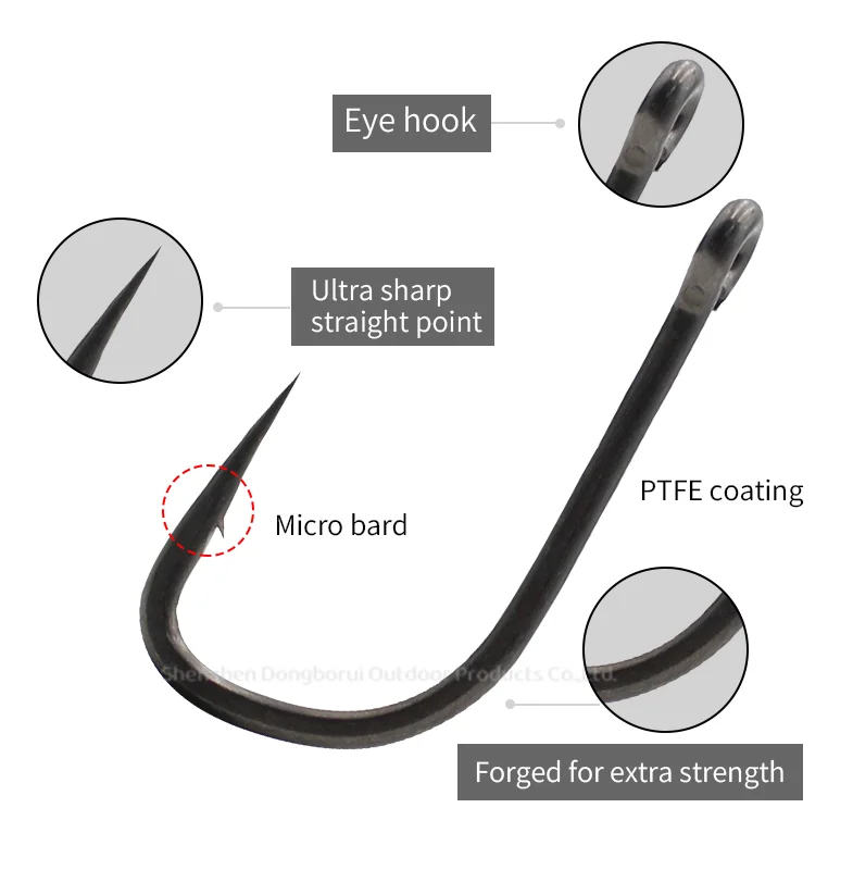 10pcs Carp Fishing Hook Straight Point Long Shank Wide Gape X Ultra Sharp PTFE Coated Micro Barb Carp Hook Alloy Steel Quality