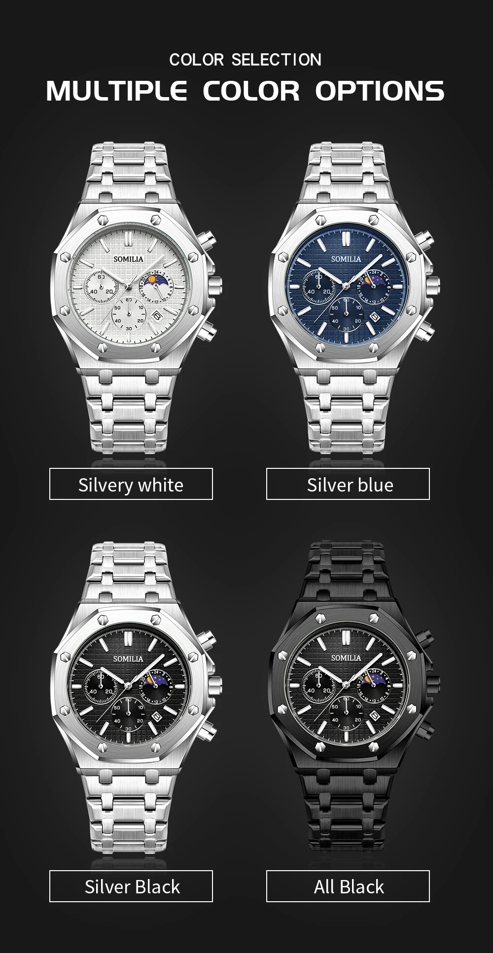 SIMILIA лучший бренд 2311, мужские повседневные кварцевые часы, роскошные светящиеся наручные часы из нержавеющей стали, водонепроницаемые мужские часы