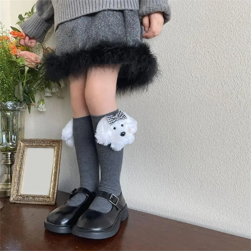 

Y88D Kids Socks Adorable Big Eared Dog Bowknot Design Combed Cotton Soft Breathable Nonslip For Daily Play And School
