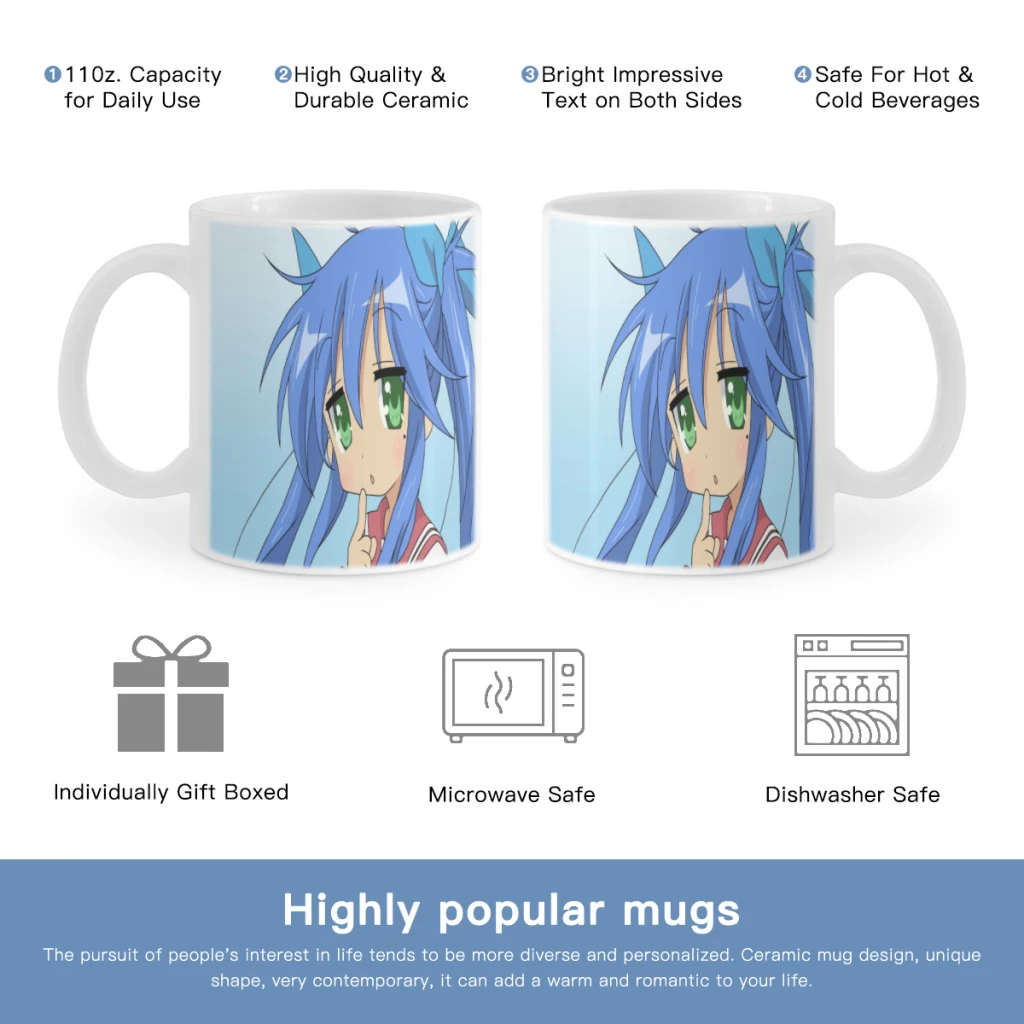 

Lucky Star Izumi Konata Anime Free shipping Coffee Mug 11oz Fun Ceramic Coffee Tea Cocoa Cup Handle Tea Drink Cup