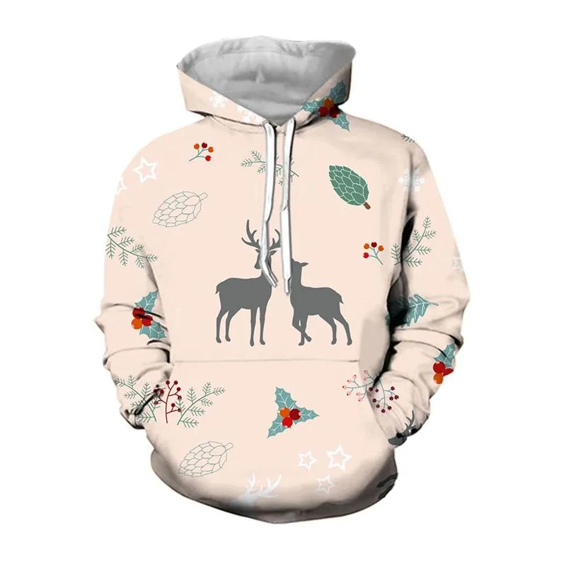 

Simple Christmas Elk Pattern Hoodies Fashion Trend Mens Autumn Long Sleeve 3D Printed Pullovers Casual Streetwear Harajuku Tops