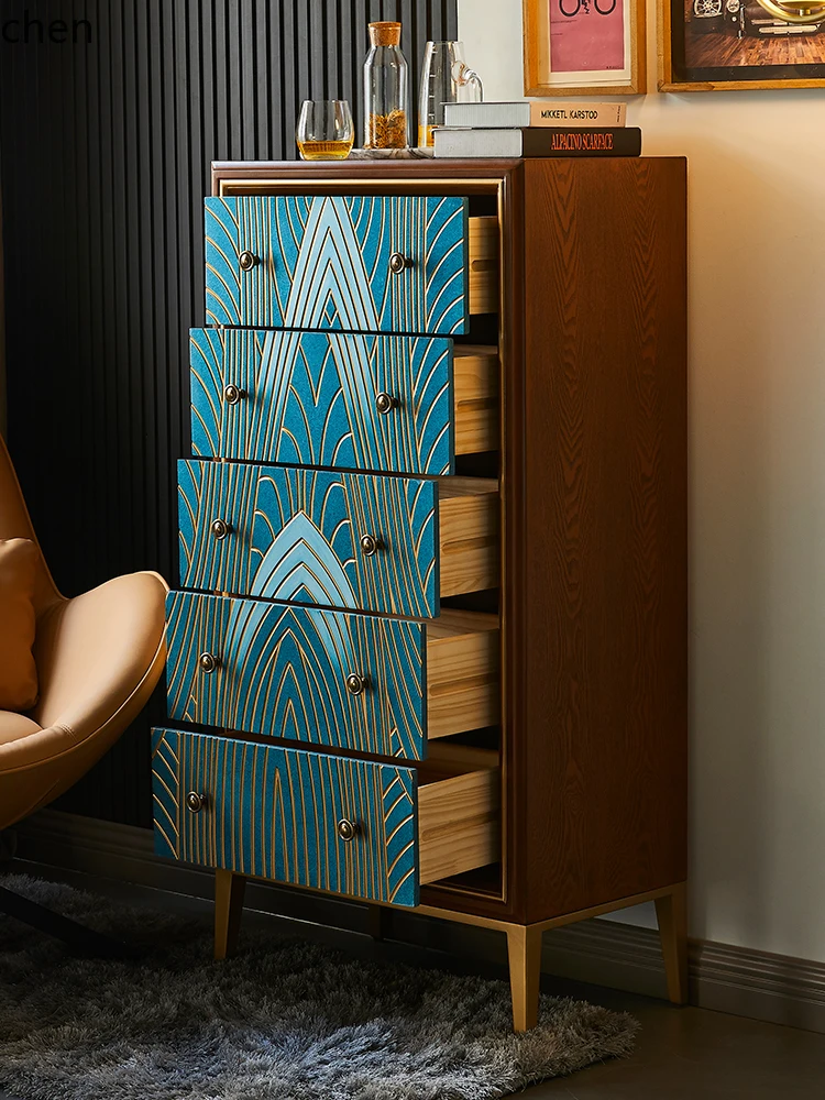 YFY  chest of drawers solid wood drawer type bedroom storage living room decoration light luxury chest furniture