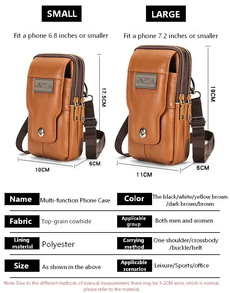 Herren-Leder-Gürteltasche für Outdoor-Arbeit, Handyhülle mit Großer Kapazität, Schulterriemen, Umhängetasche für Business und Freizeit – Detail 2