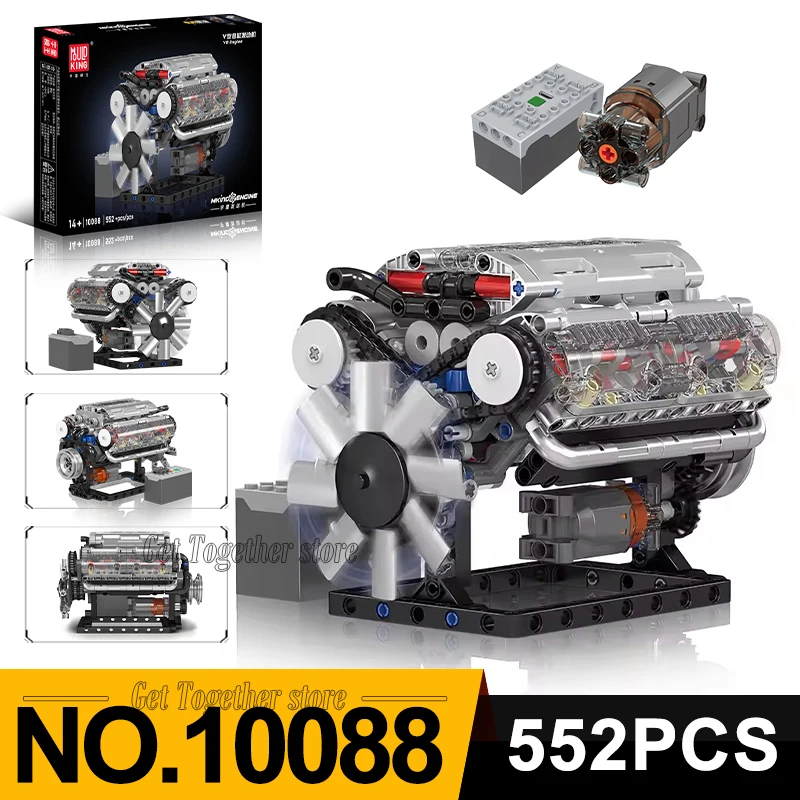 

Mould King 10088 Technik Electrically Driven No.V8 Engine Blocks toys Model Building Blocks kits Creative Educational Toy gift