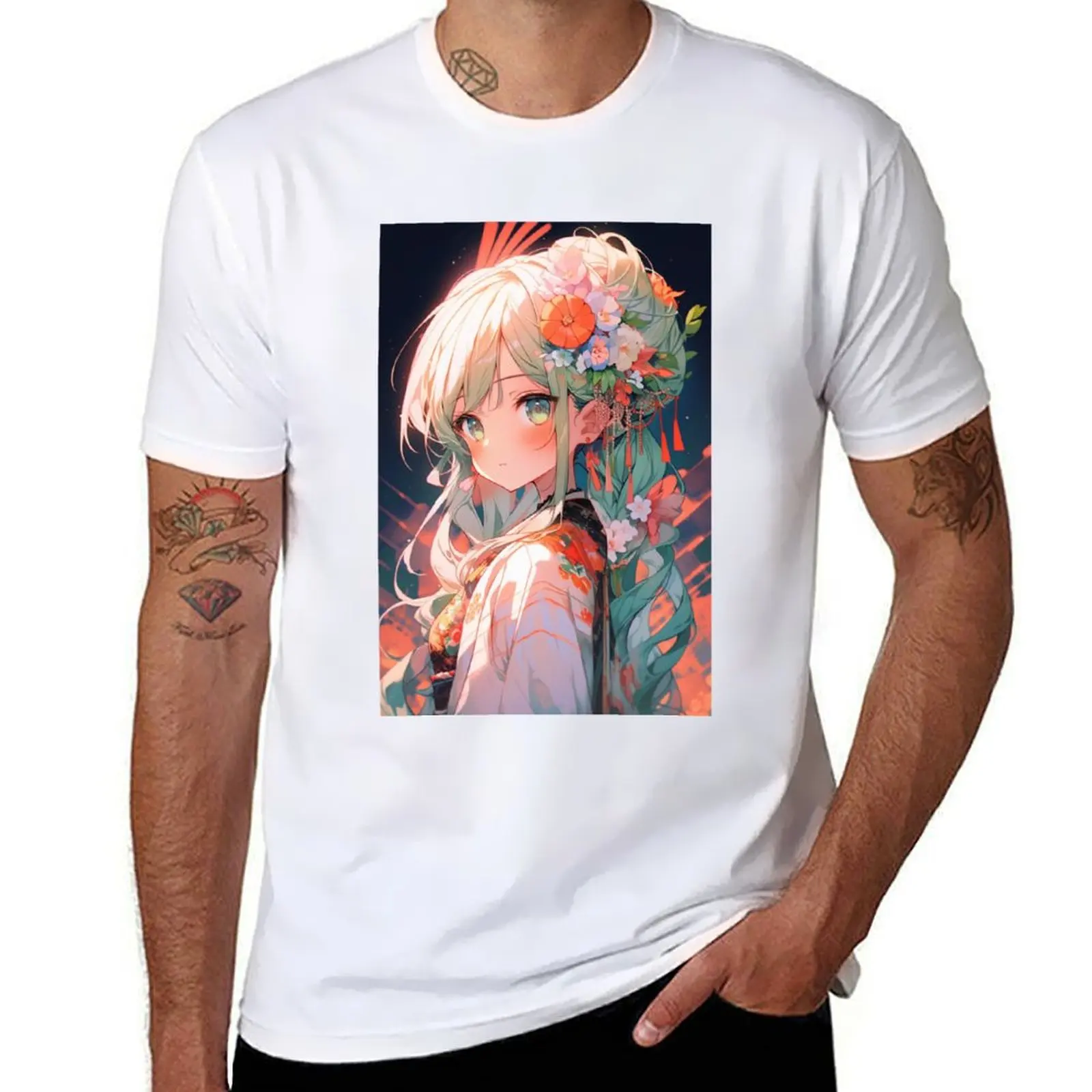 

Girl man Hair personalised With t T-Shirt Anime shirt Flowers Cute for t shirt In