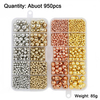 950PCS 3/4/6/8/10MM CCB Gold Silver Color Spacer Round Loose Beads DIY Set Box For Bracelet Necklace Jewelry Making Accessories