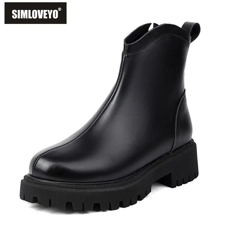 SIMLOVEYO Brand Women Ankle Boots Round Toe Chunky Heels 4.5cm Platform 2.5cm Big Size 44 45 Daily Female Booties