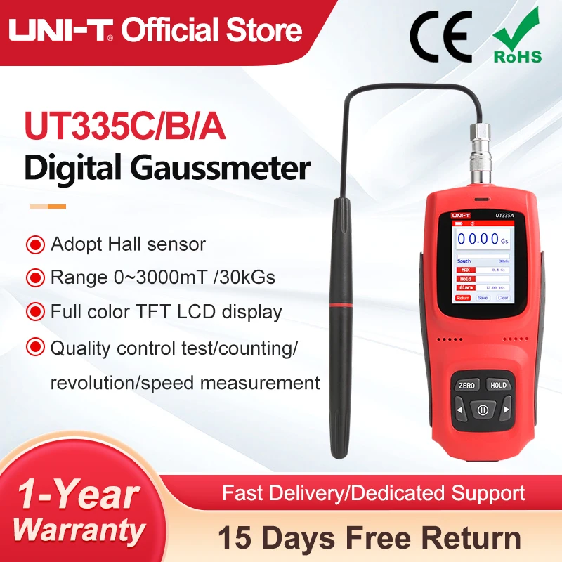 UNI-T Handheld Digital Gauss Meter UT335A UT335B UT335C 0-3000mT Automatic Manual Zeroing For Magnetic Field Detection