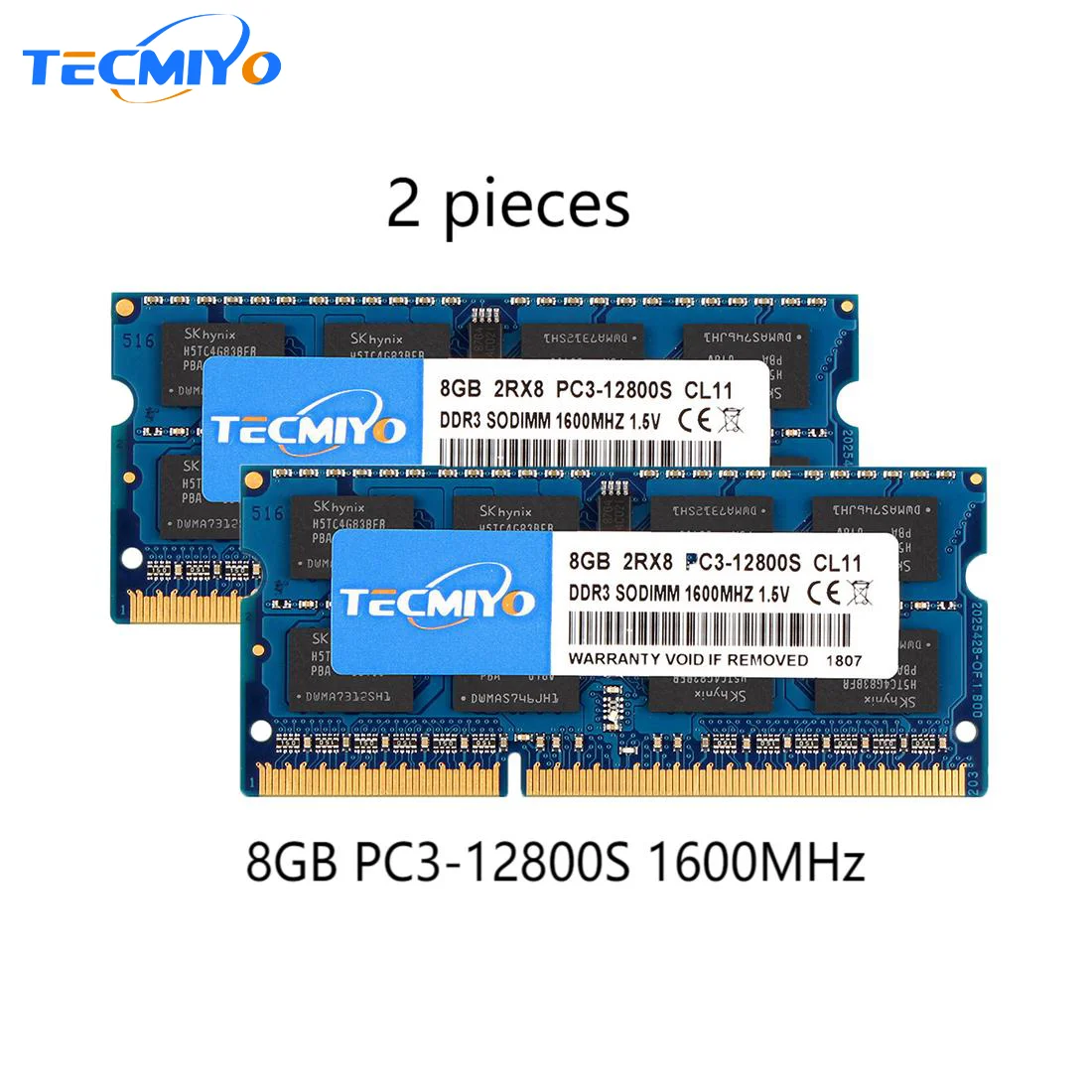 ذاكرة الوصول العشوائي للكمبيوتر المحمول Tecmiyo عالية الجودة 16 جيجابايت (2X 8 جيجابايت) DDR3 1600 ميجا هرتز PC3-12800S 2RX8 SODIMM 1.5 فولت ذاكرة الكمبيوتر المحمول غير ECC - أزرق