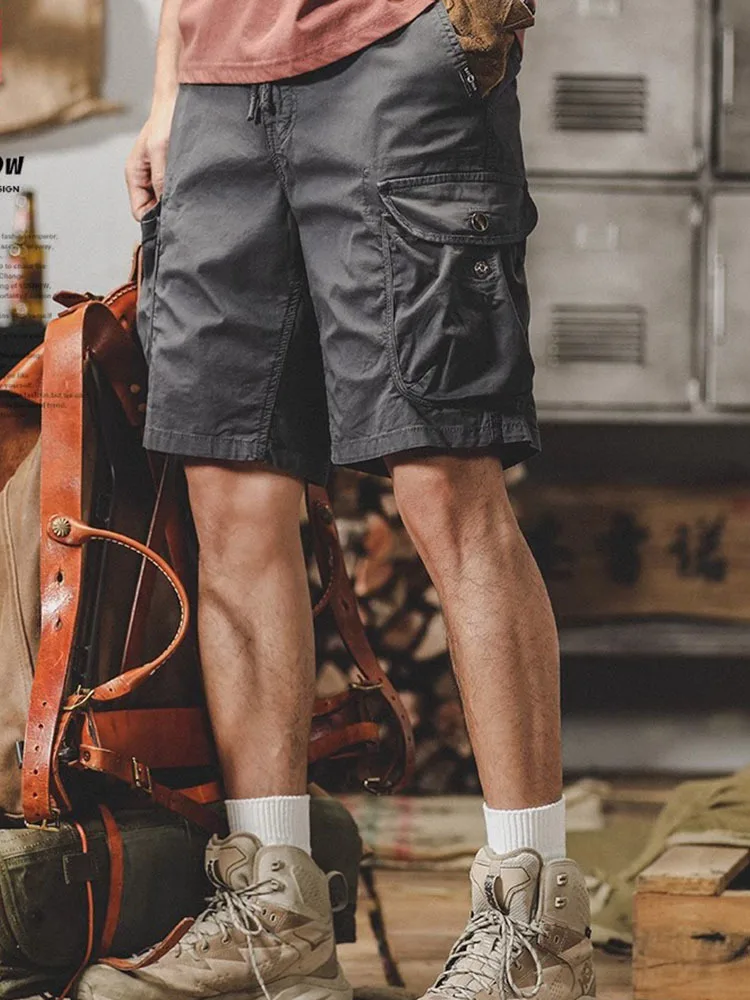 

Men's Vintage Stretch Drawstring Elastic Waist Work Shorts Outdoor Large Pockets Functional Loose-fitting Five Points Pants