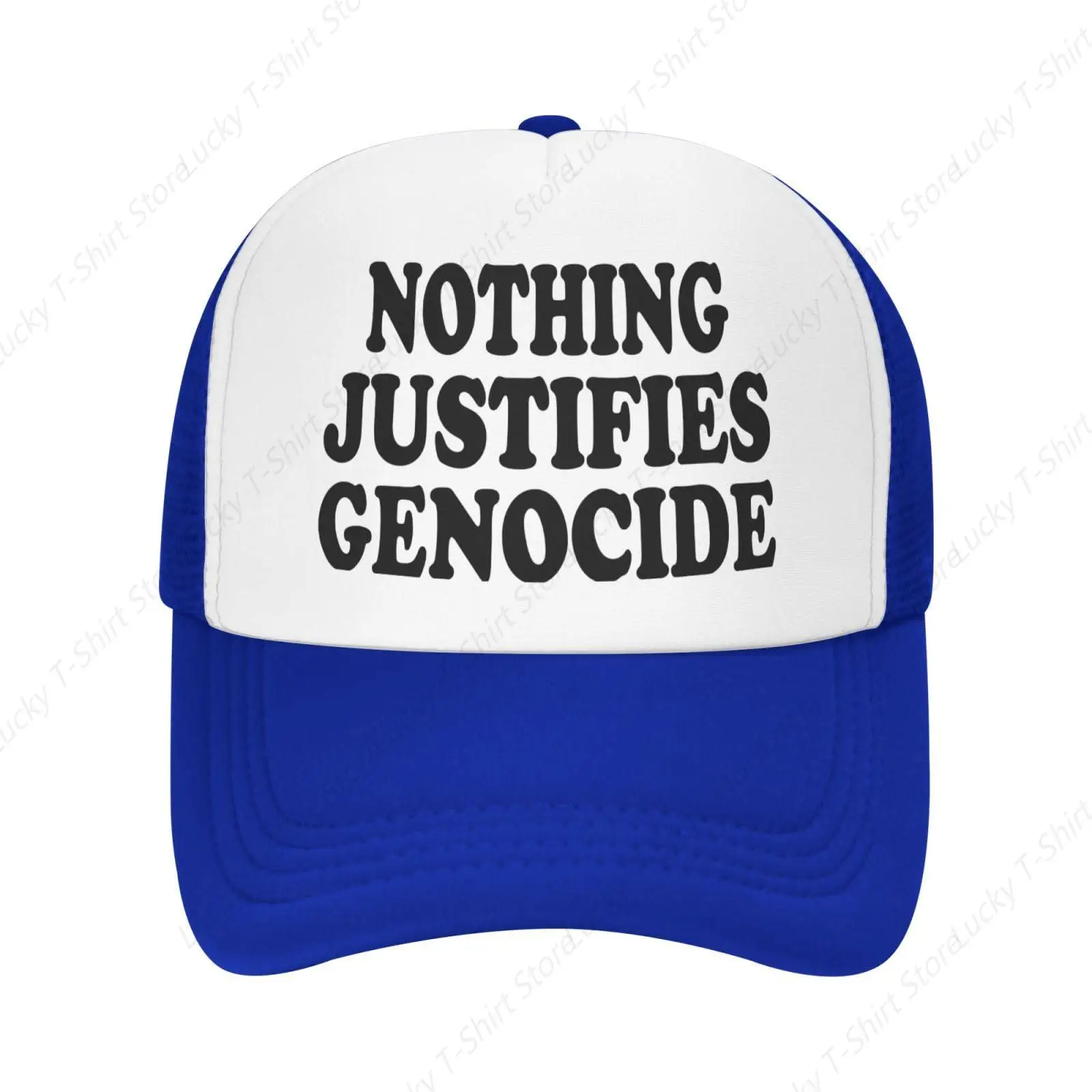 Nothing Justifies Genocide Trucker Hat for Men Women Humor Hats Mesh Funny Baseball Cap Unisex Headwear for Casual Outdoor GYM