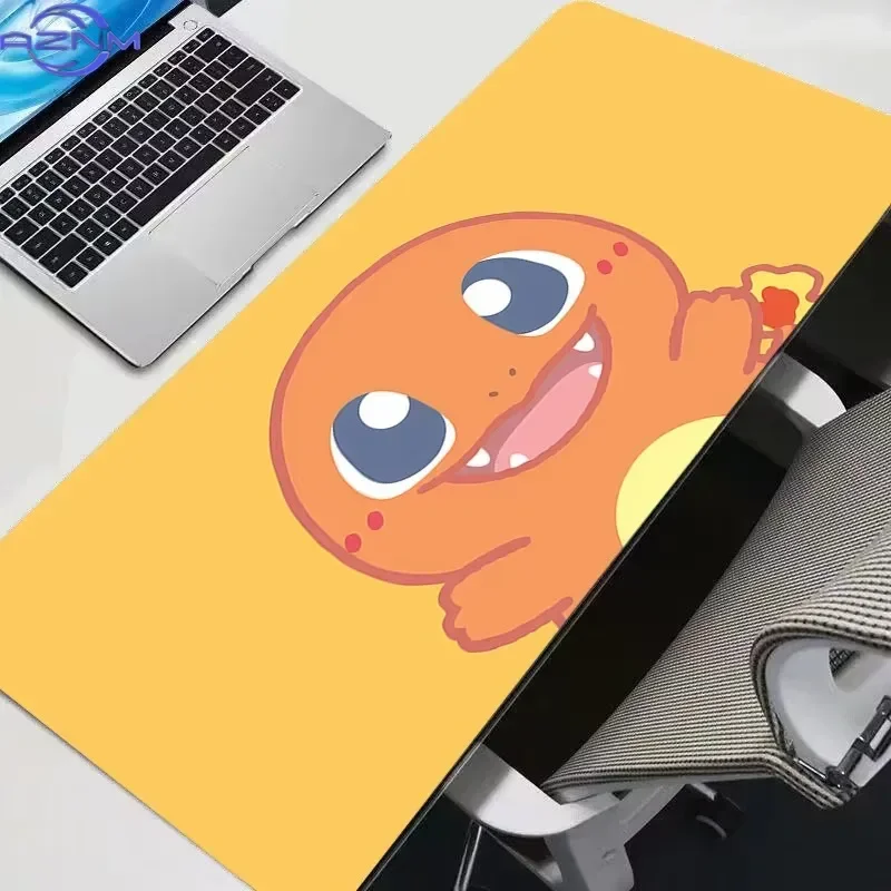 Charmander Yellow Background Cute Cartoon Anime Large Mousepad, Rubber Non Slip Desk Mat for Gaming and Office Desktop Decoratio