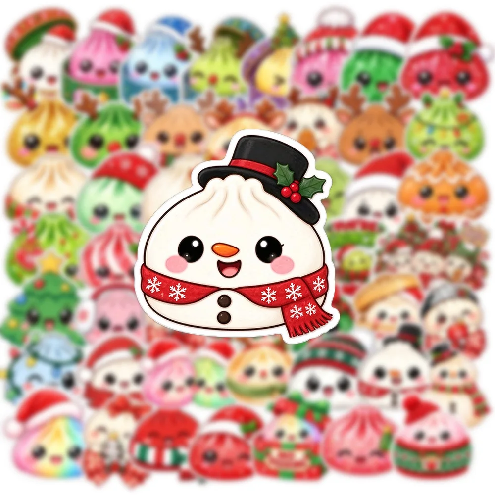 50 Pcs Cute Christmas Dumpling Stickers Set Waterproof Fun Cartoon Design for Luggage Phone Case Water Bottle Decorations