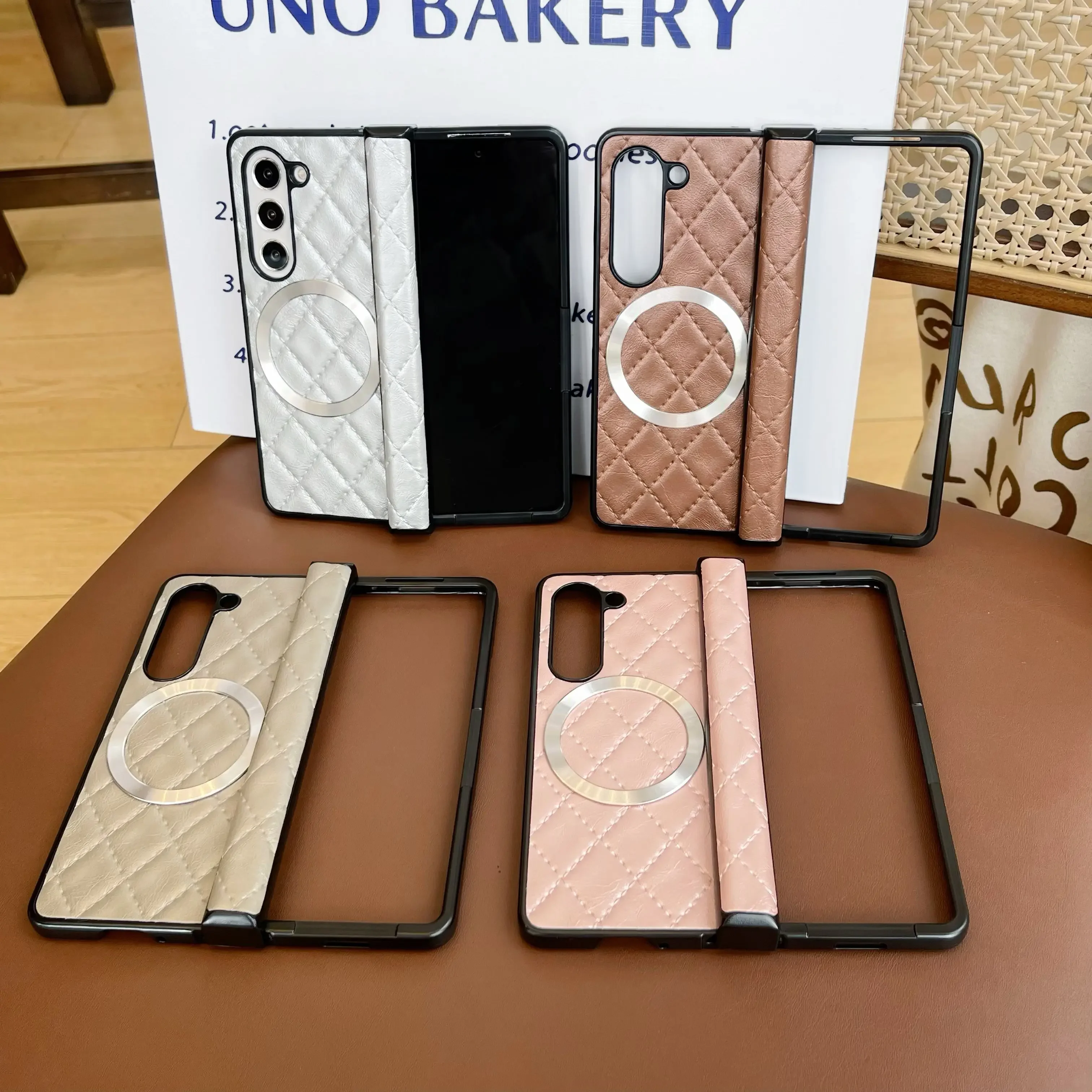 

3IN1 Sle High-end Diamond Jacket Leather Magsafe Charging Case For Samsung Galaxy Z Fold 7 6 5 4 3 Hinge All-round Protect Cover