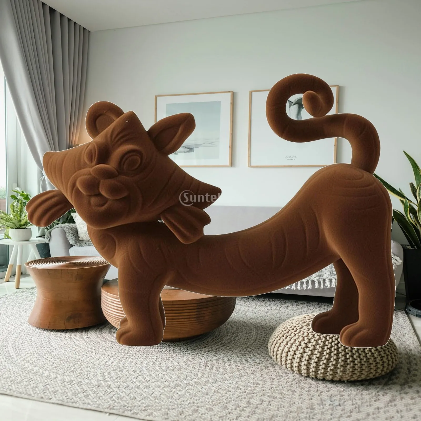 Resin Flocked Tiger Sculpture Ornament for Child Room Decorative Animal Statue Art Piece for Modern Home