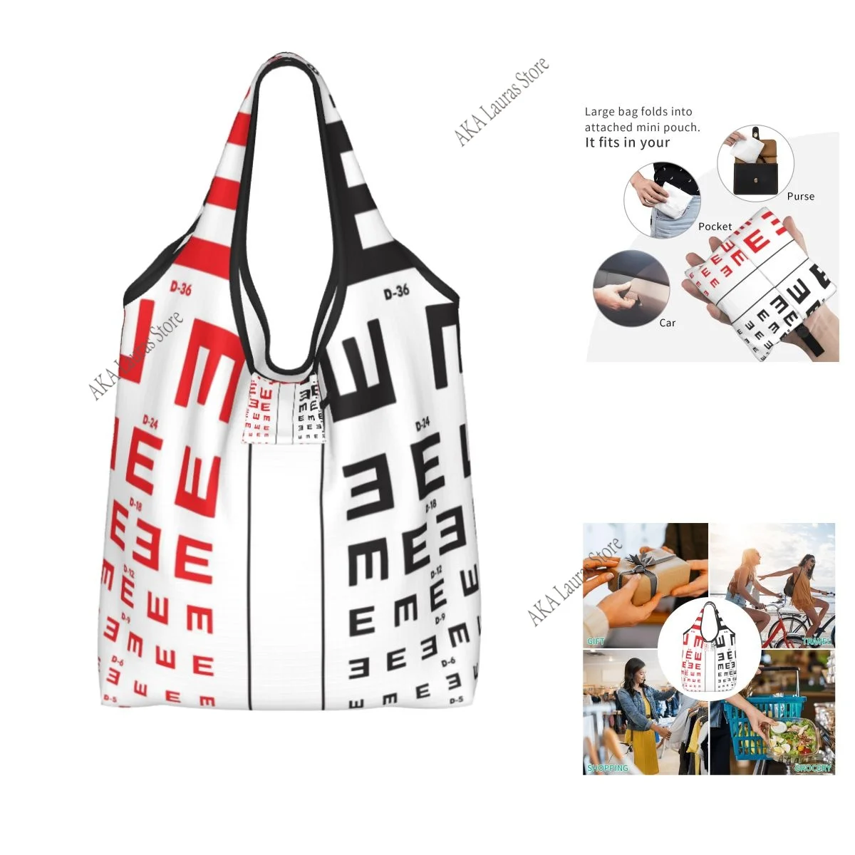 Shopping Bags Women Portable Funny Printed Snellen Chart Eye Exam Tote Big Capacity Grocery Shopper Tote Bags
