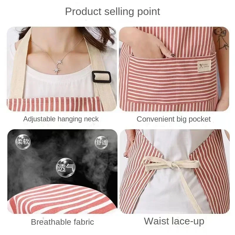 Fashion Simple SmallFresh Stripe Kitchen Antifoul Apron Pinafore Woman Cooking Accessories Cafe Restaurant Flower Shop Overalls