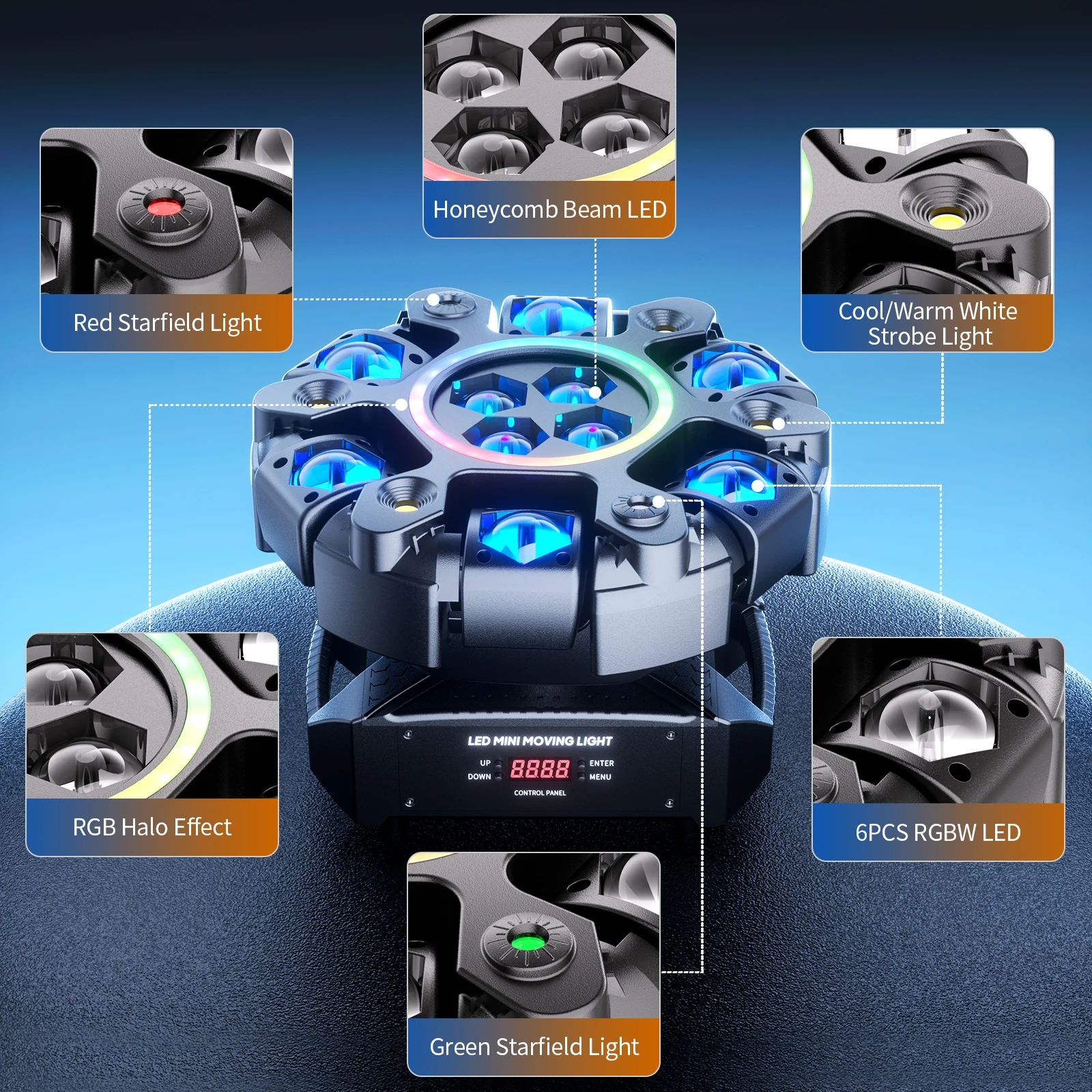 Somspot 150W Moving Head Light RGBW Stage Effect Lighting Projector DMX Voice Control for DJ Disco Party Concert Wedding Theater