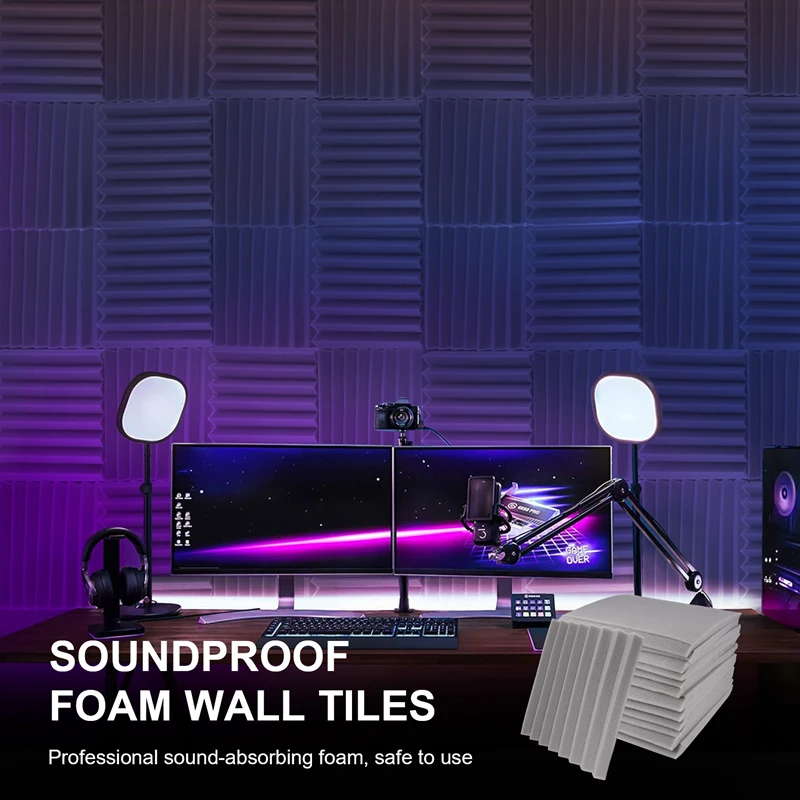 24Pack 1 Inch X 12 Inch X12 Inch Soundproof Foam Panels Sound Absorbing Insulation For Recording Studio, Gaming Room