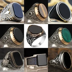 Punkboy Vintage Shaped Geometric Oval Black Glossy Men's Ring for Anniversary Party Wedding Male Rings Jewelry Accessories 6-14