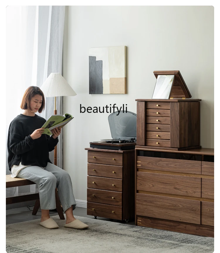 Multifunctional Chest of Drawers Jewelry Box North America Black Walnut Wooden Dressing Storage Box Bedroom Bedside Cabinet