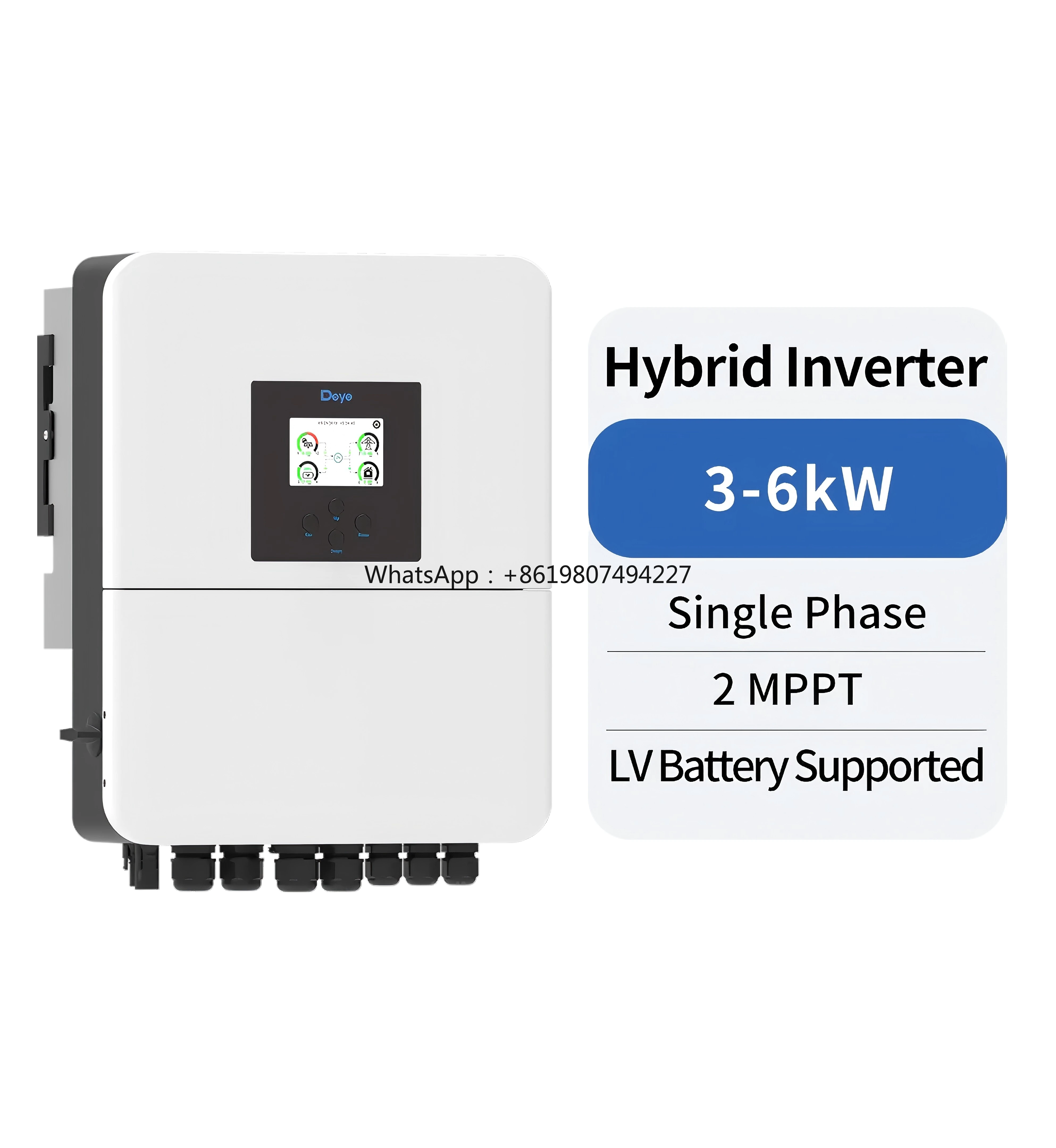

For Hybrid Inverter SUN-3/3.6/5/6K-SG04LP1-EU-SM1/SM2 Single Phase 2 MPPT LV Battery Supported IP65 97.6% Efficiency