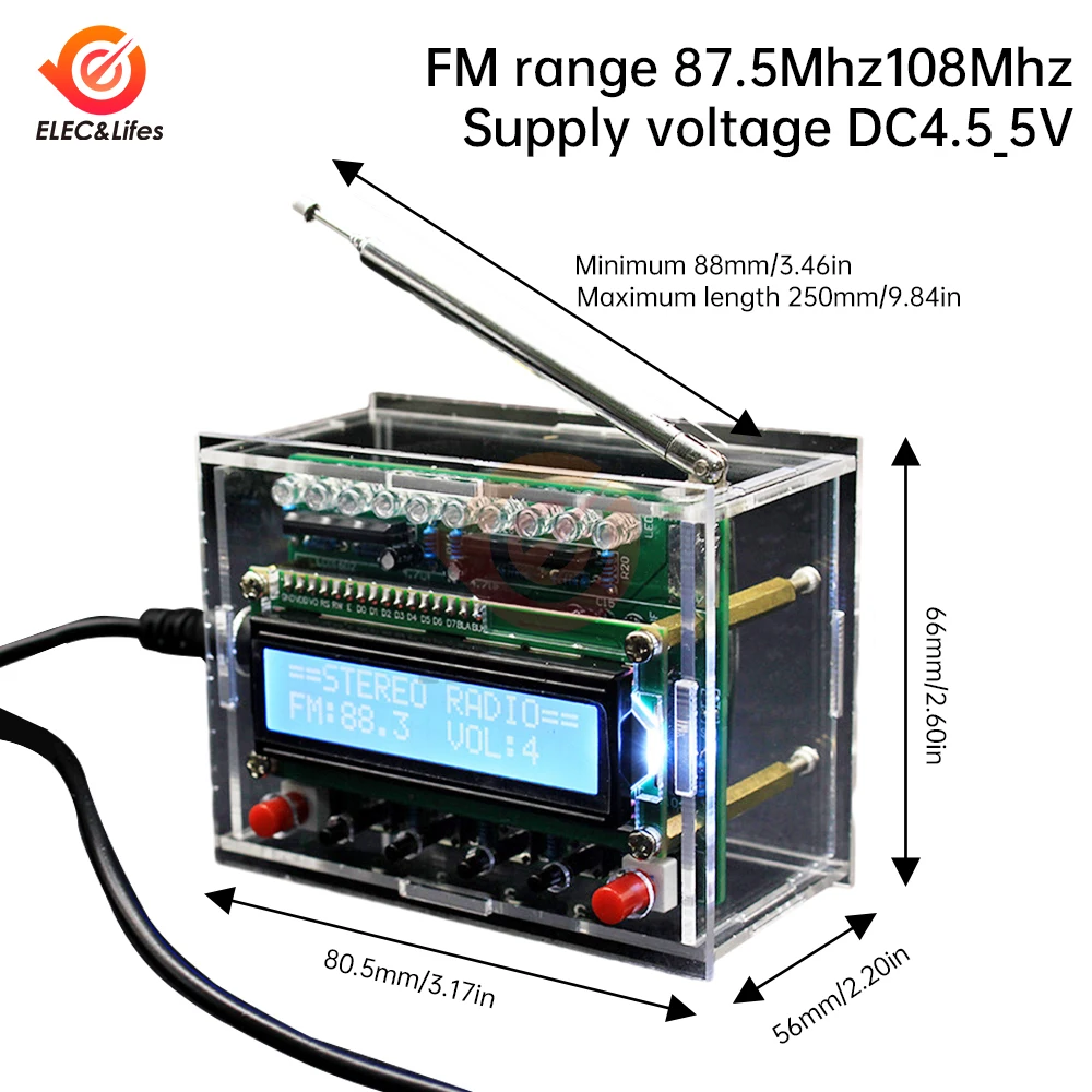 RDA5807 FM Radio Kit Soldering Practice DIY Radio Kits LCD Display FM 87-108MHz Digital Radio Kit With Case for Learning