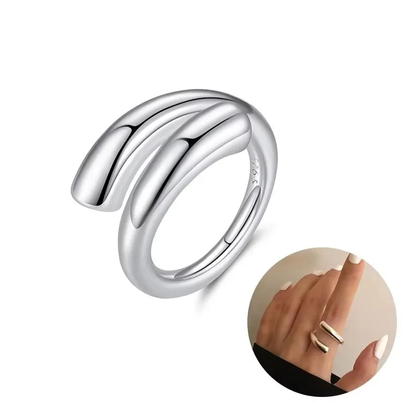 Women's 925 Sterling Silver Thick Double Layer Ring, Minimalist Gift