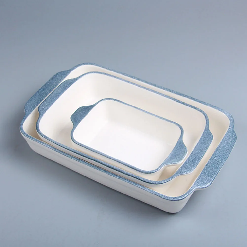 

Ceramic Binaural Baking Tray Safe Food Grade Material Rectangular Bowl with Handles Household Cheesecake Dish