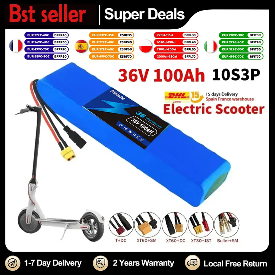 36V 100Ah 10S3P Lithium-Ionen-Akku für Elektrofahrräder, DC5521, Hochleistungs-Akku