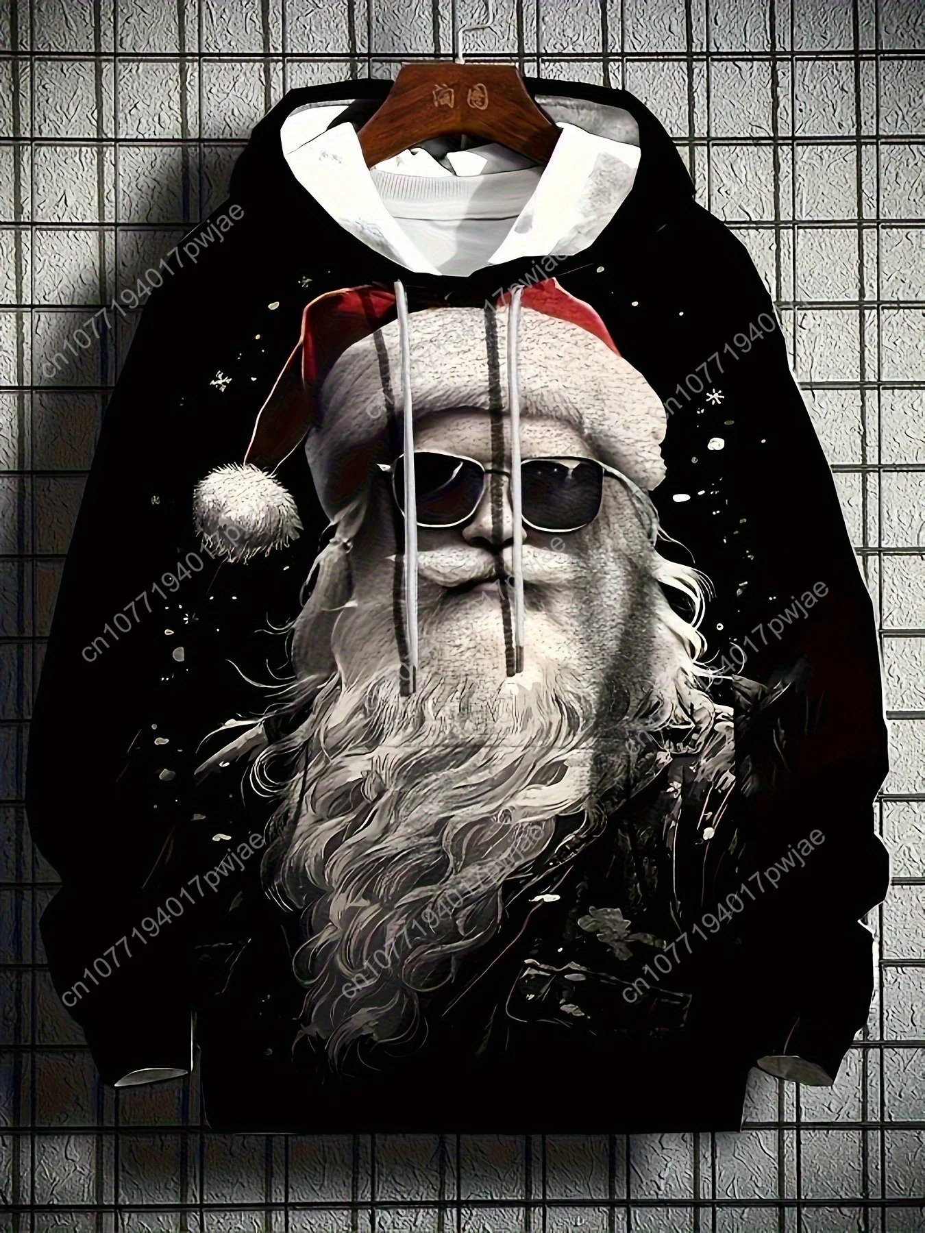 Felpa con cappuccio da Babbo Natale da uomo - Felpa natalizia nera con grafica con cappello da Babbo Natale, felpa con cappuccio a maniche lunghe per feste natalizie, C