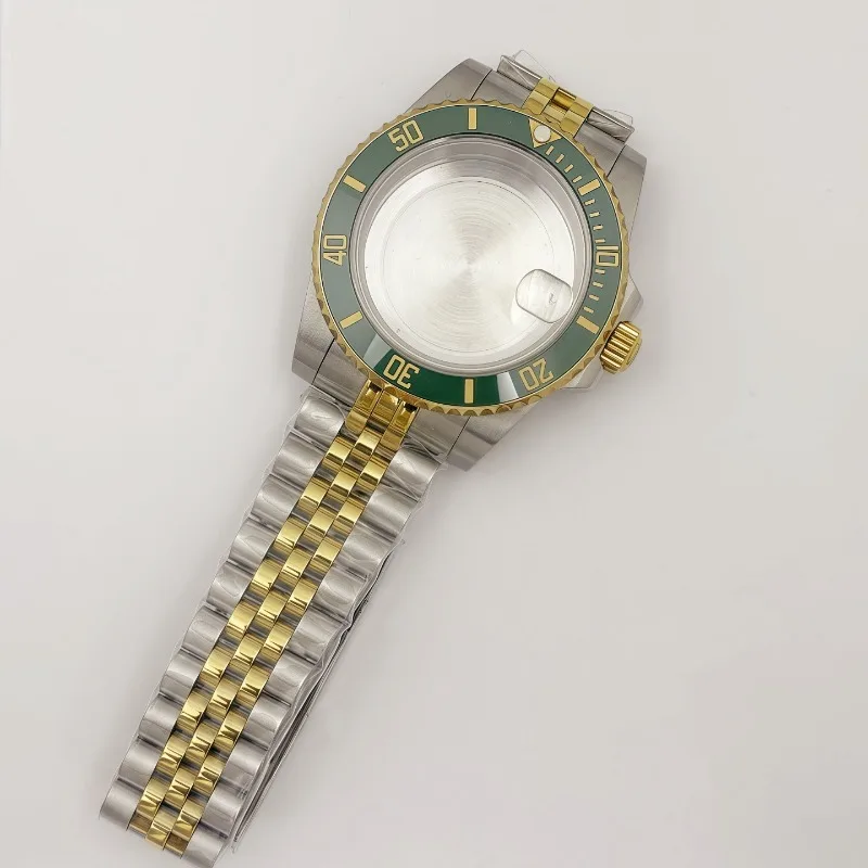 لعلبة NH35 40 مللي متر حافظة سفلية ذهبية كثيفة 5 حزام خرز + حلقة مجموعة كاملة من زجاج الياقوت مناسبة لـ NH36 #5