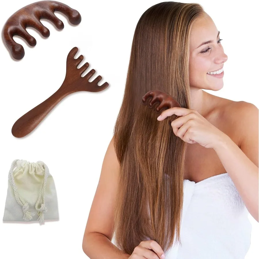 

2 Pack Wooden Scalp Massage Tool with Sandalwood Finish for Daily Use Manual Scalp Massager and Gua Sha Brush for Hair Growth S
