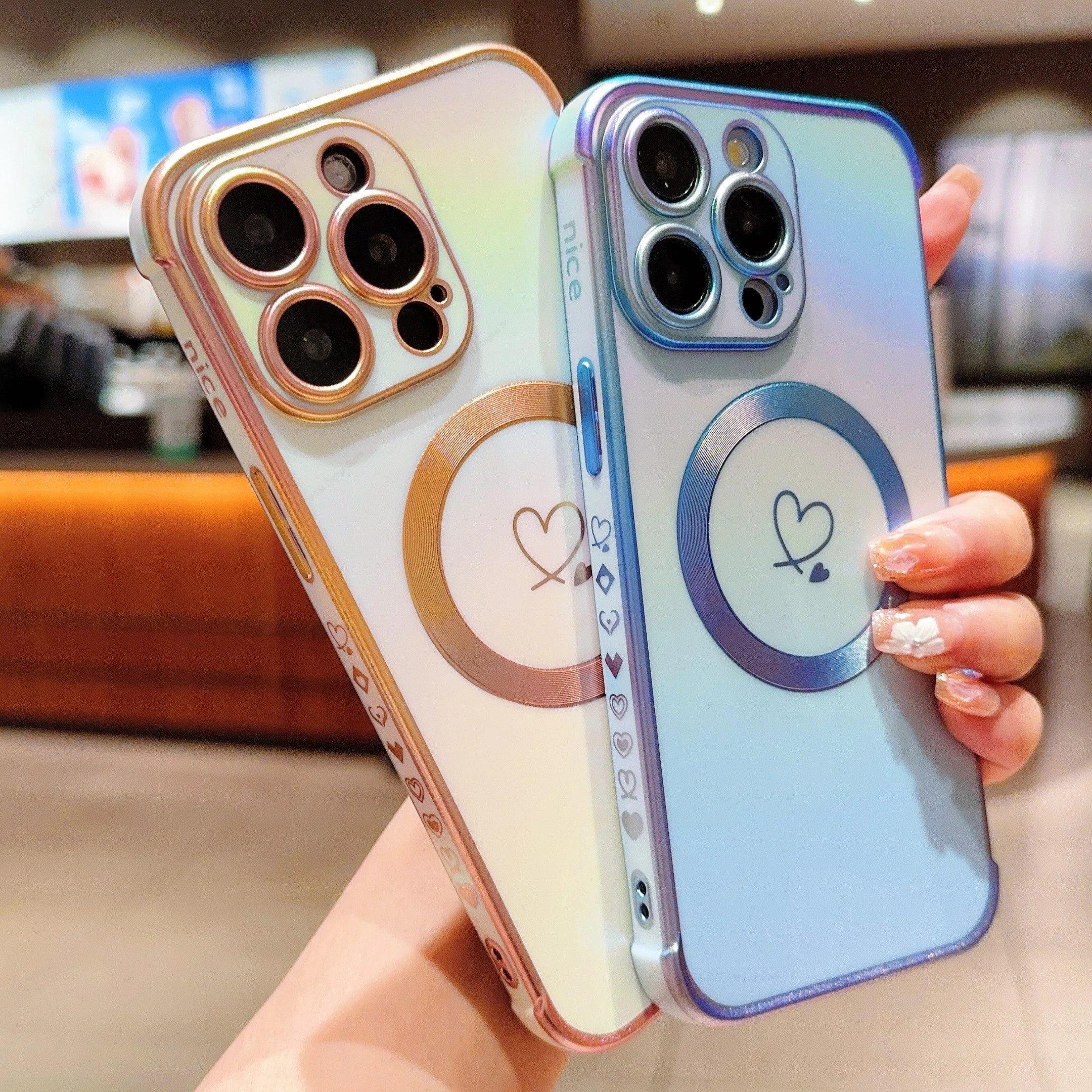 Funda de teléfono con revestimiento degradado para iPhone 11, 12, 13, 14, 15 Pro Max, 15 Plus, 13Pro, 15Pro Max, fundas suaves galvanizadas con corazón de amor