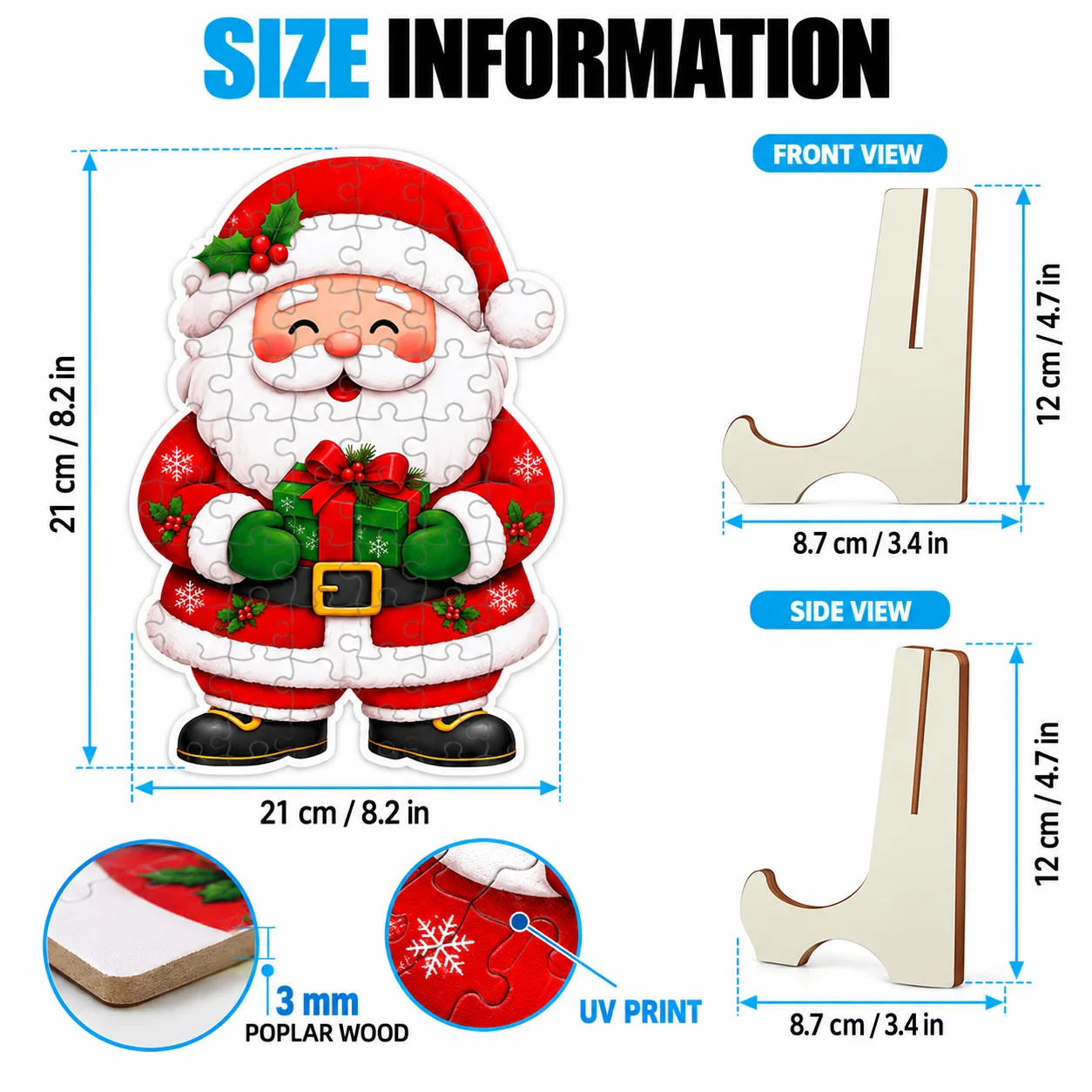1PC Custom Wooden Puzzle Decor Personalized Christmas Tabletop Ornament with Stand Design Family Gift for Home Holiday Display