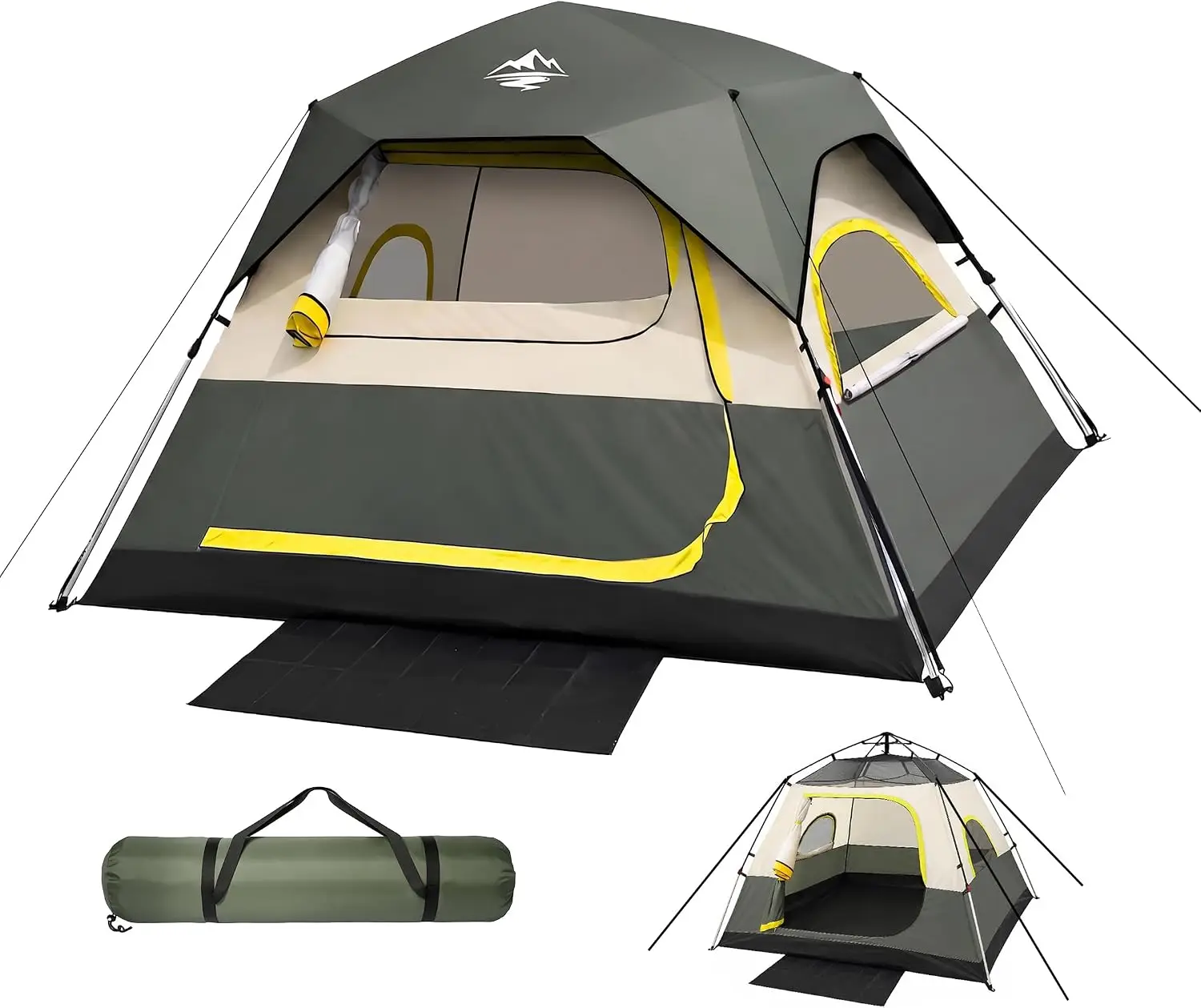 ^4 Person Instant Tents for Camping Setup in 50s, Cabin Tent with Rainfly | Waterproof Windproof Camping Tent, Double Layer