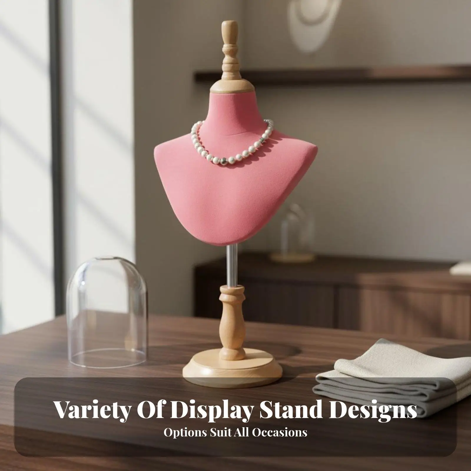 Adjustable Height Display Stand with Fabric Covered Torso for Necklace Scarf Hat Showcase for Shop Display