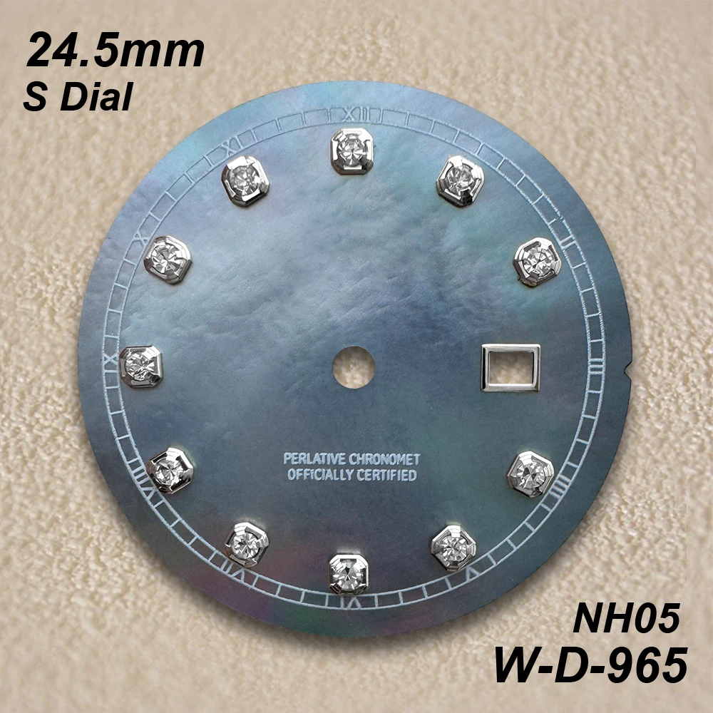 24.5mm S Logo Diamond Shell Dial Fit NH05 Movement Ladies White/Grey High Quality Watch Modification Accessories