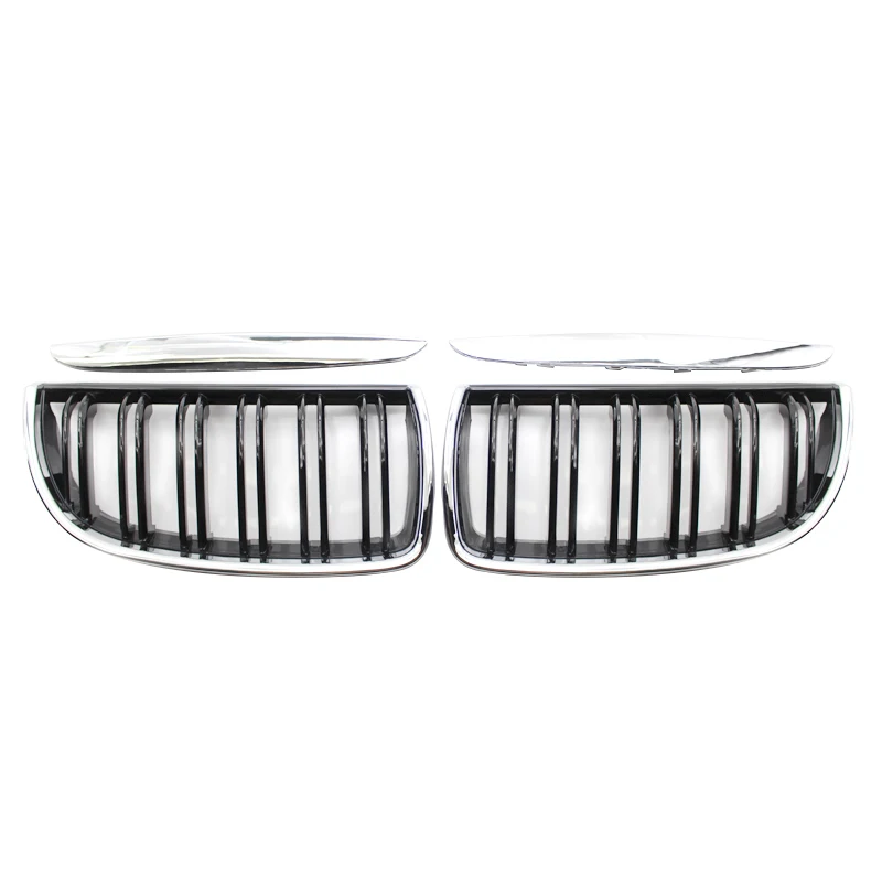 Front Kidney Double Line Grille Sport Grill Replacement for 3 Series E90 E91 Sedan 2005-2008 Chrome Black